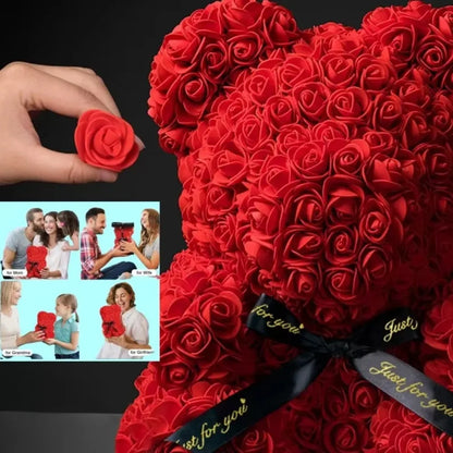 Rose Teddy Bear Gift (glass box not included)