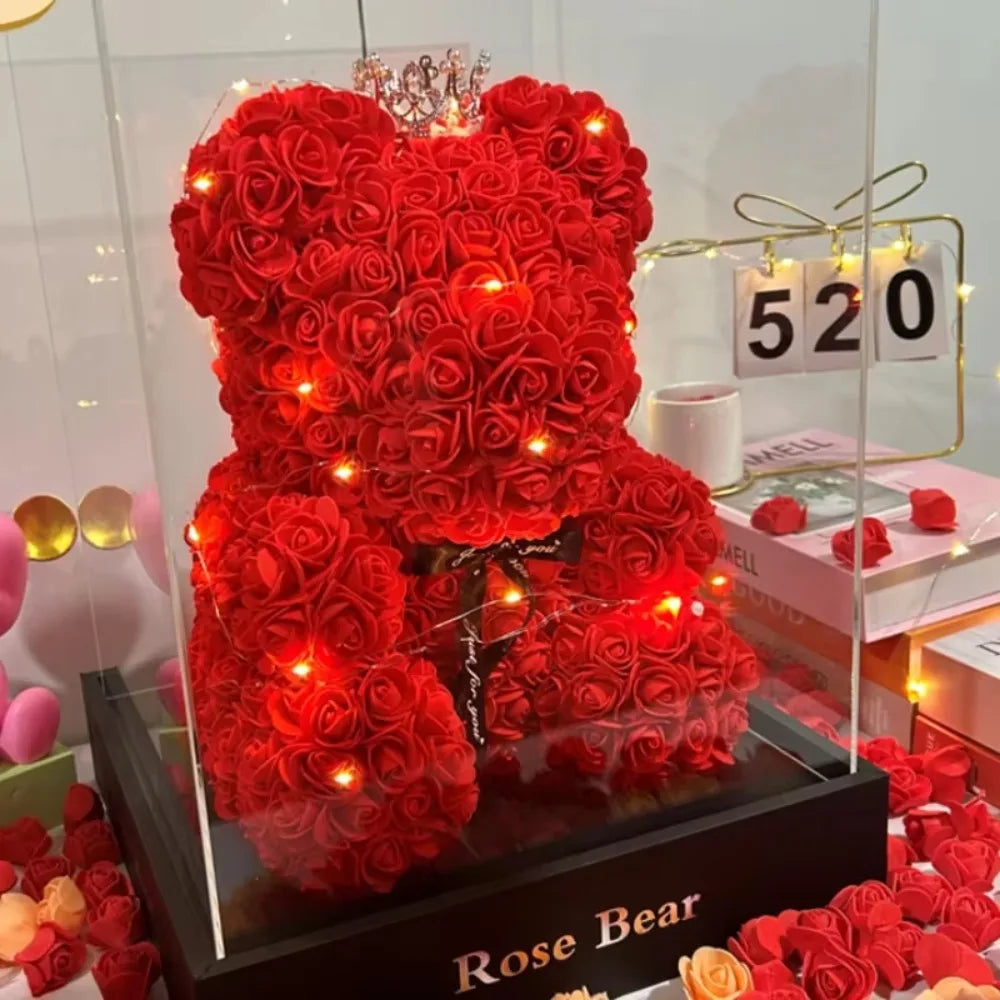 Rose Teddy Bear Gift (glass box not included)